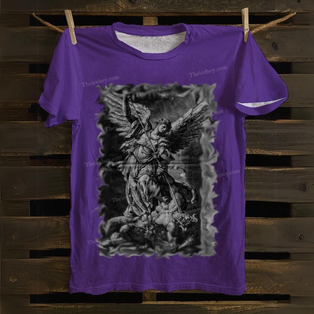 Archangel Michael defeats Satan Cotton T-shirt