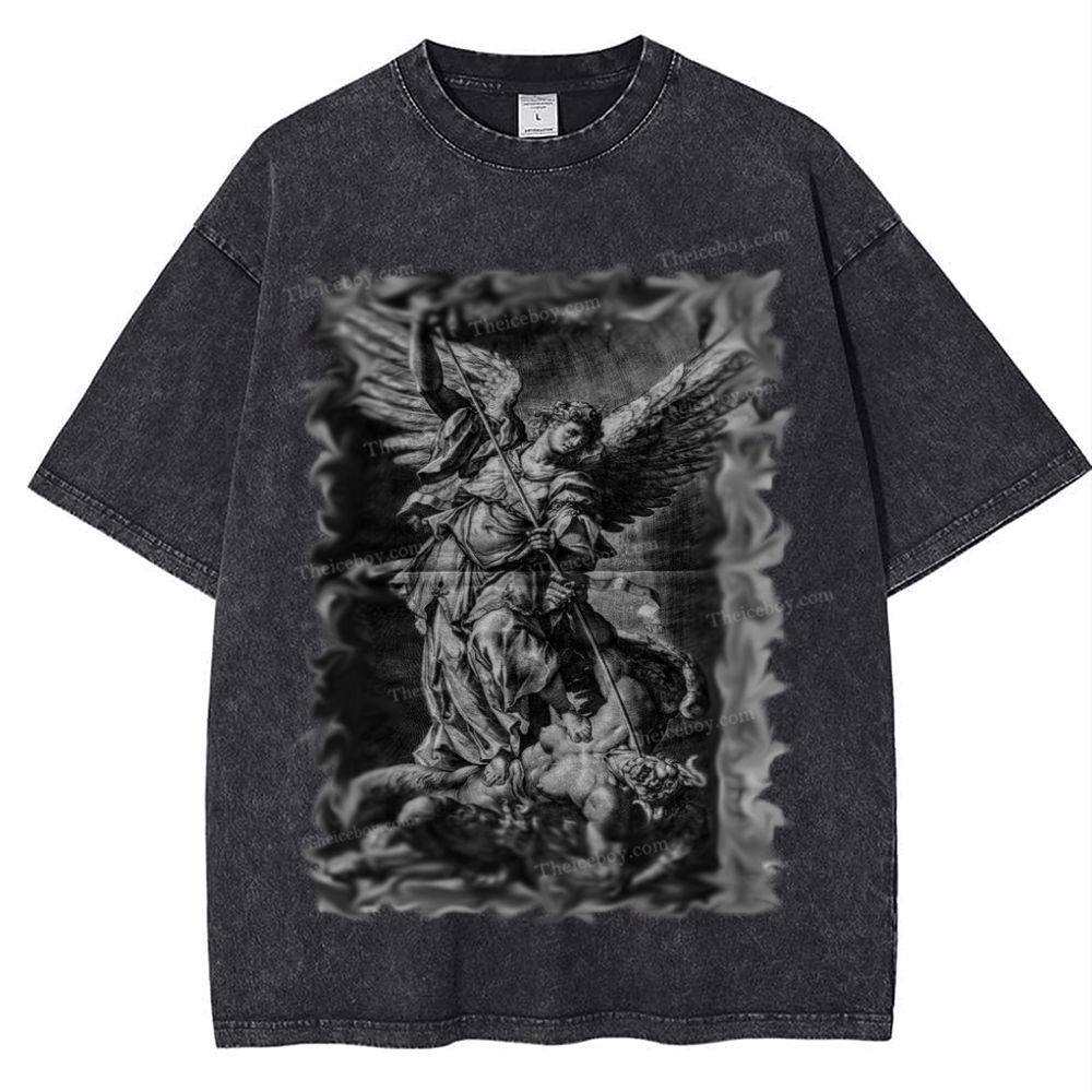 Archangel Michael defeats Satan Snowflake Vintage Cotton T-Shirt