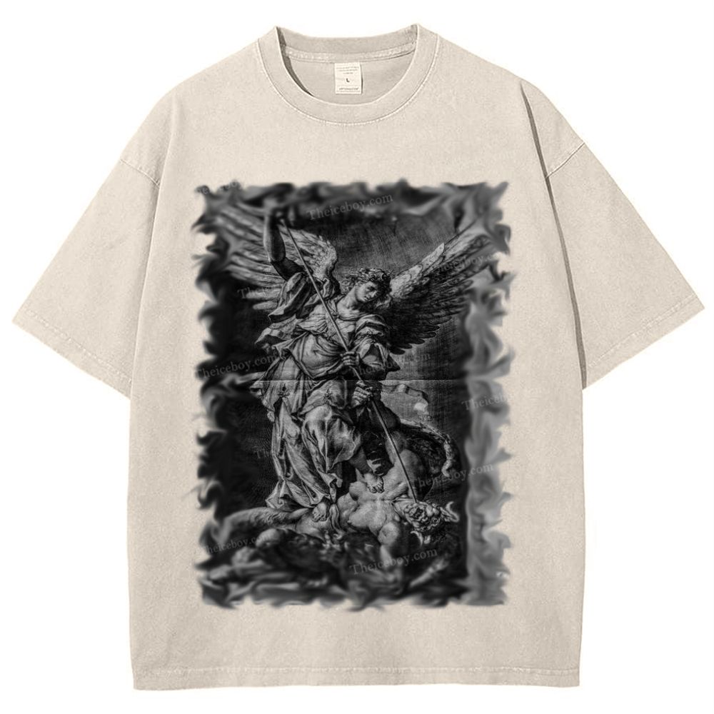 Archangel Michael defeats Satan Snowflake Vintage Cotton T-Shirt