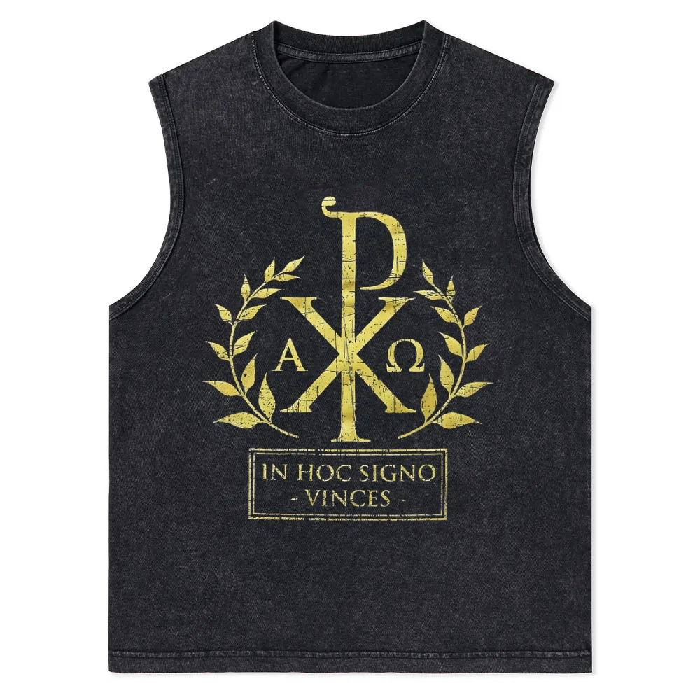 In This Sign Thou Shalt Conquer Christian Snowflake Washed Vest