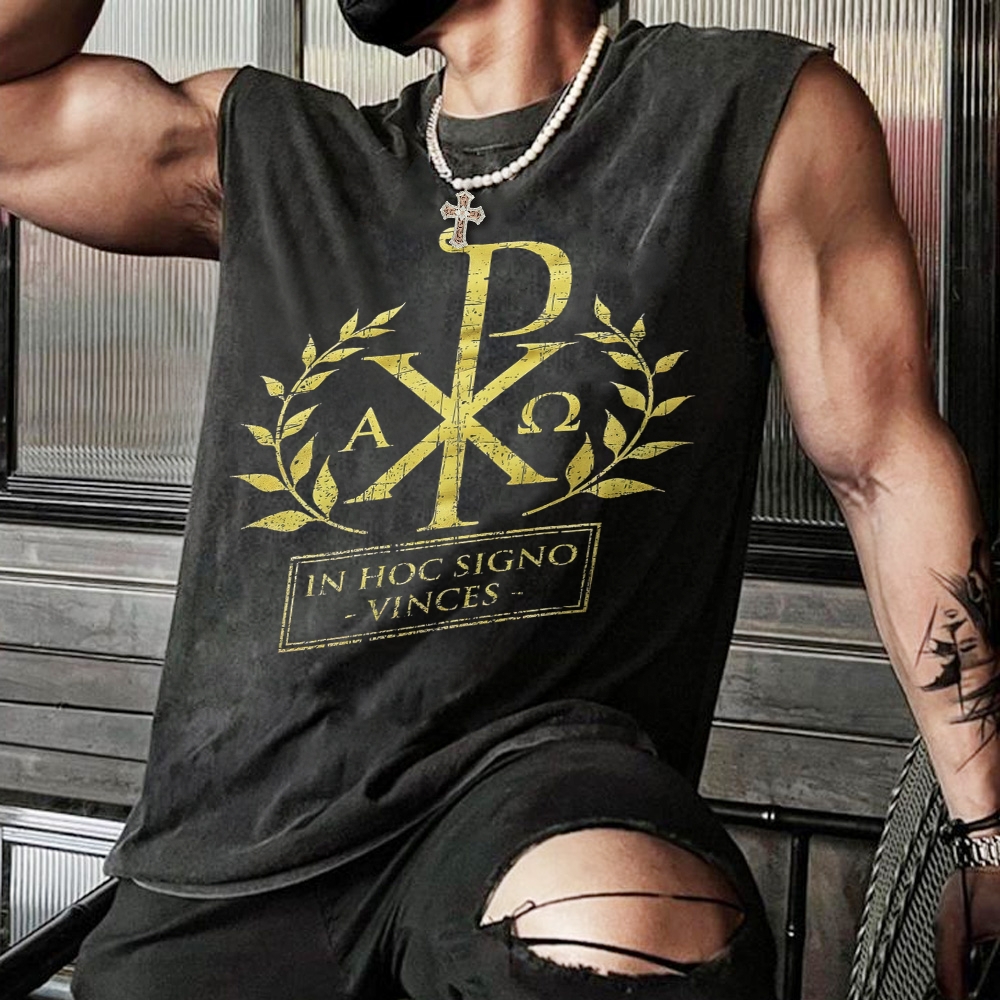 In This Sign Thou Shalt Conquer Christian Snowflake Washed Vest