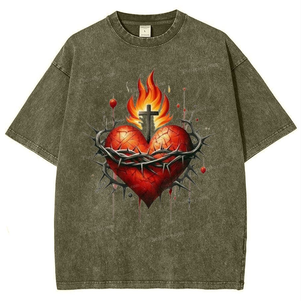 Sacred Heart Snowflake Vintage Cotton T-Shirt