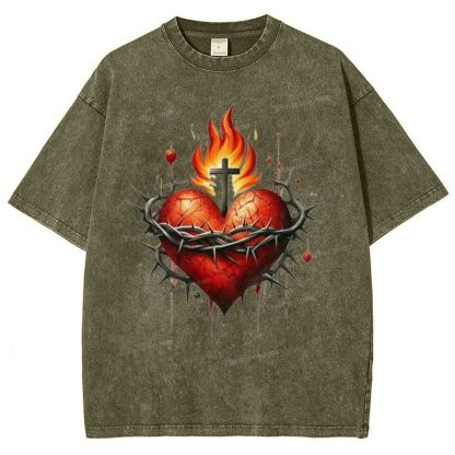 Sacred Heart Snowflake Vintage Cotton T-Shirt