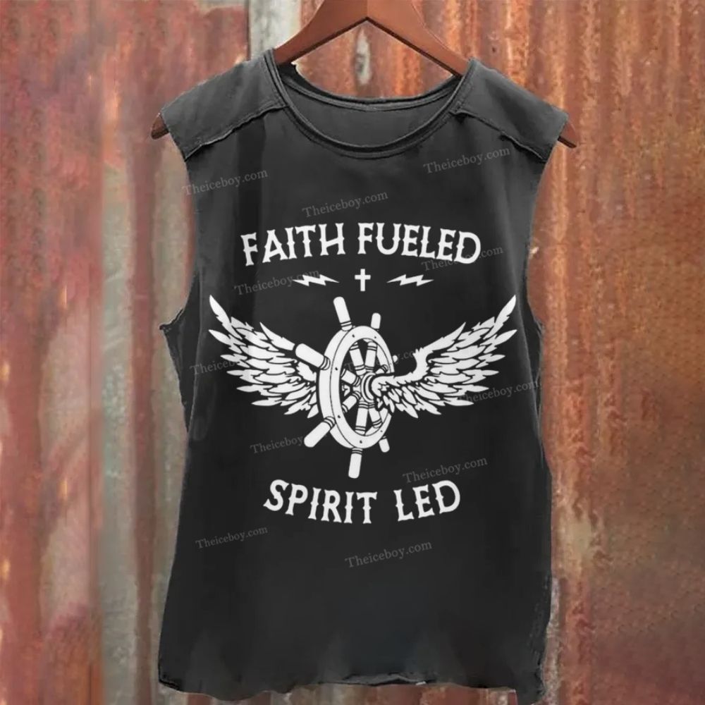 Faith Fueled Lettering Pattern Vintage Washed Tank Top