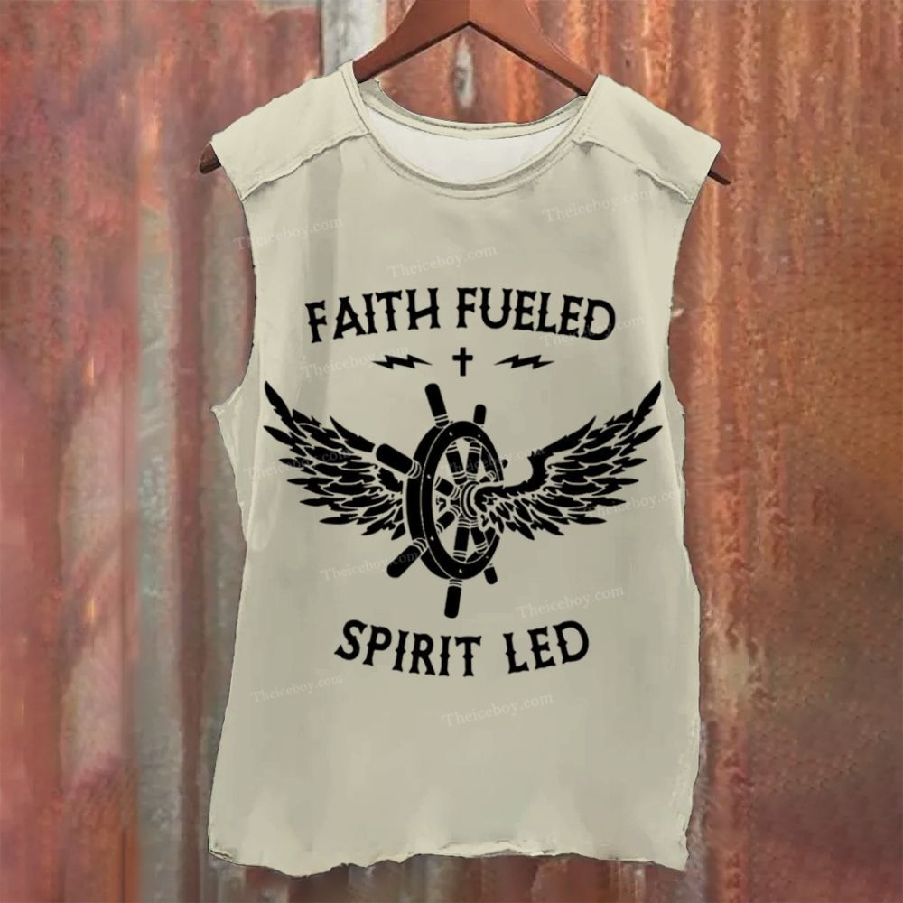 Faith Fueled Lettering Pattern Vintage Washed Tank Top