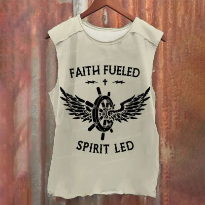 Faith Fueled Lettering Pattern Vintage Washed Tank Top