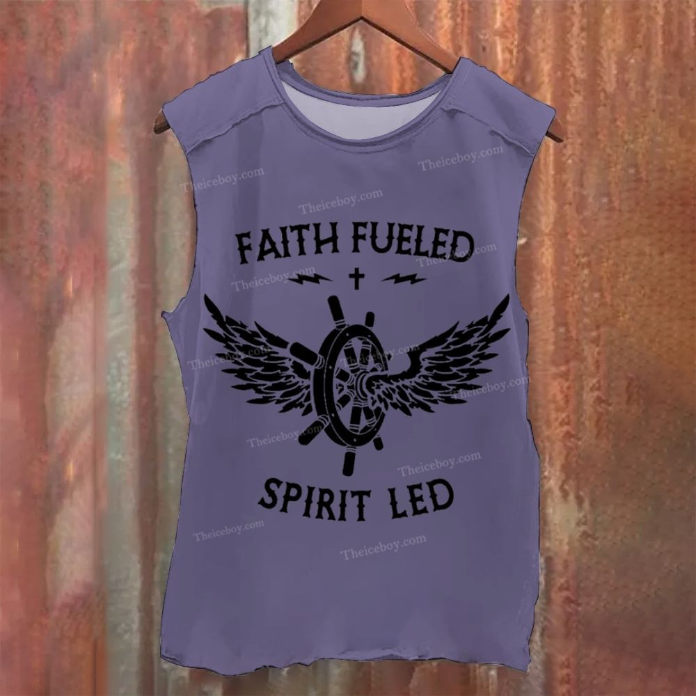 Faith Fueled Lettering Pattern Vintage Washed Tank Top