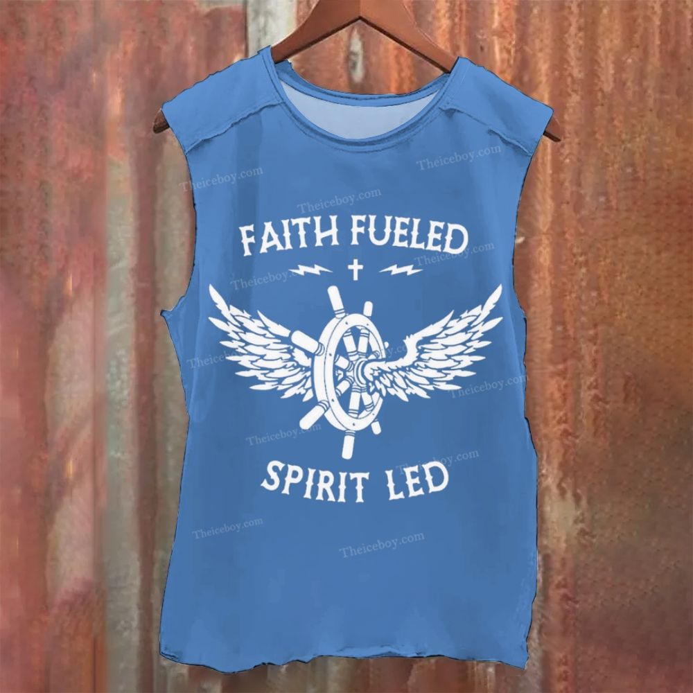 Faith Fueled Lettering Pattern Vintage Washed Tank Top
