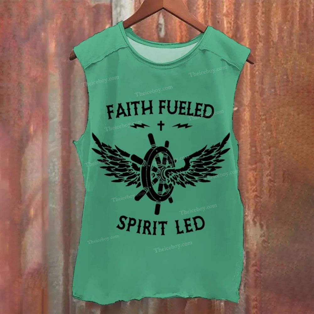 Faith Fueled Lettering Pattern Vintage Washed Tank Top
