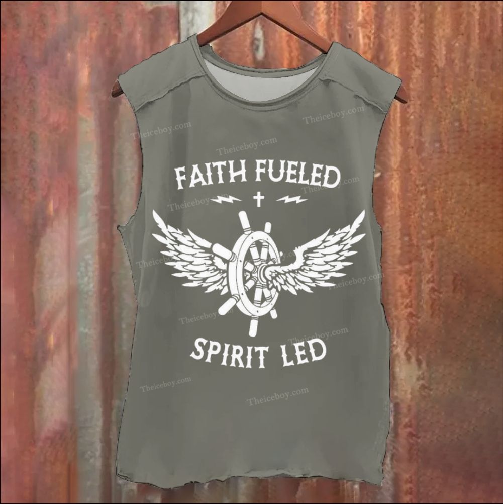 Faith Fueled Lettering Pattern Vintage Washed Tank Top