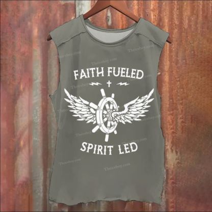 Faith Fueled Lettering Pattern Vintage Washed Tank Top