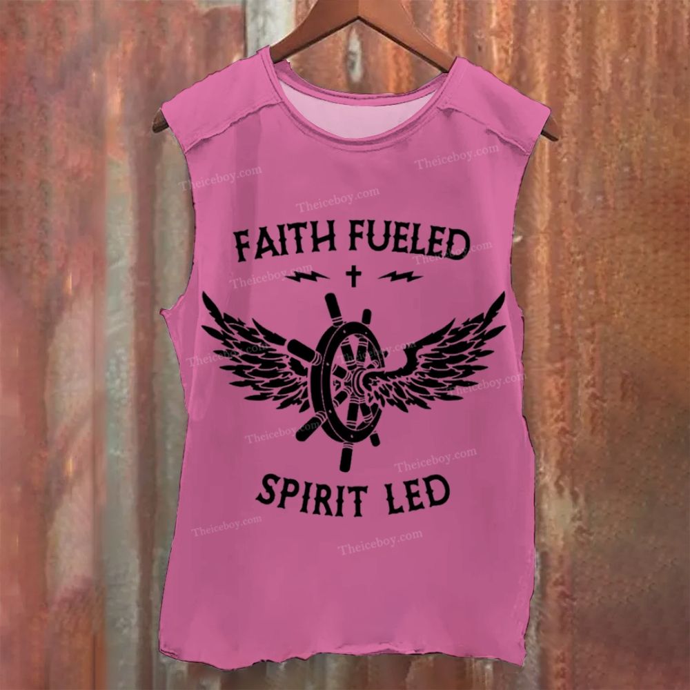 Faith Fueled Lettering Pattern Vintage Washed Tank Top
