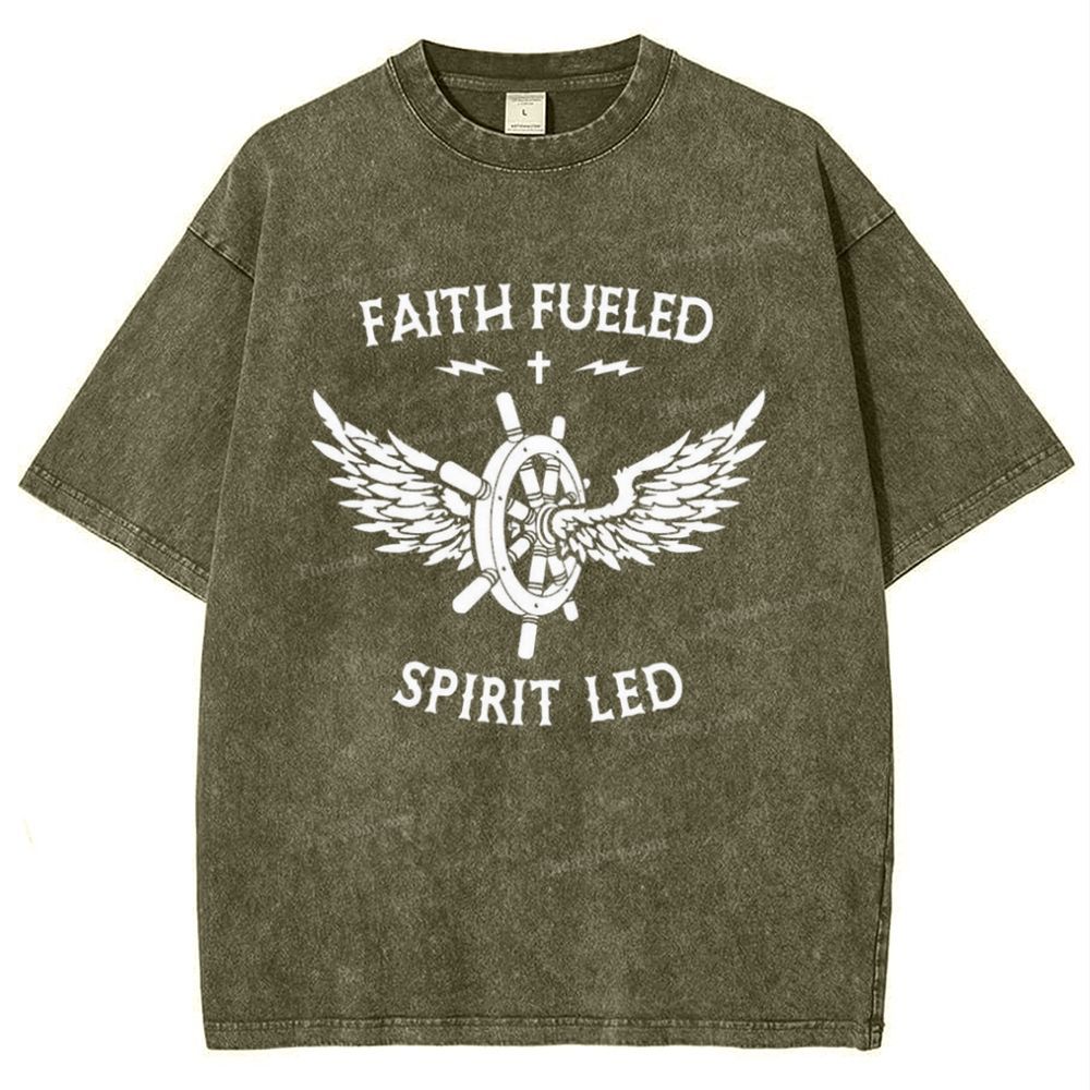 Faith Fueled Lettering Pattern Snowflake Vintage Cotton T-Shirt