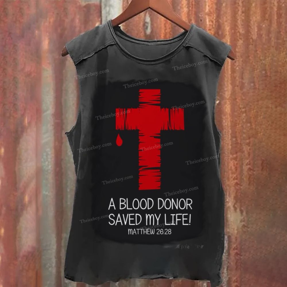 Cross & Letter Prints Vintage Washed Tank Top