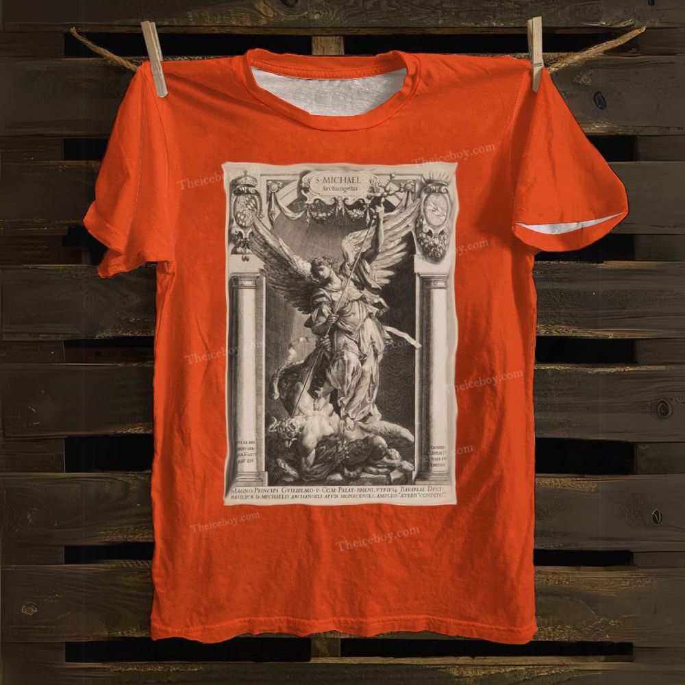 Archangel Defeats The Devil Cotton T-shirt