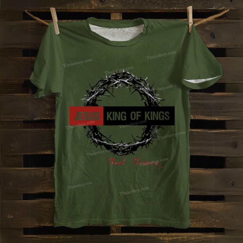 JESUS KING OF KINGS Pattern Cotton T-shirt