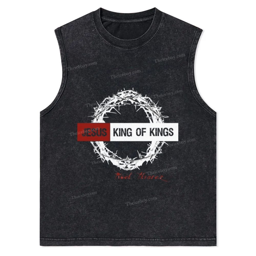 JESUS KING OF KINGS Pattern Christian Snowflake Washed Vest