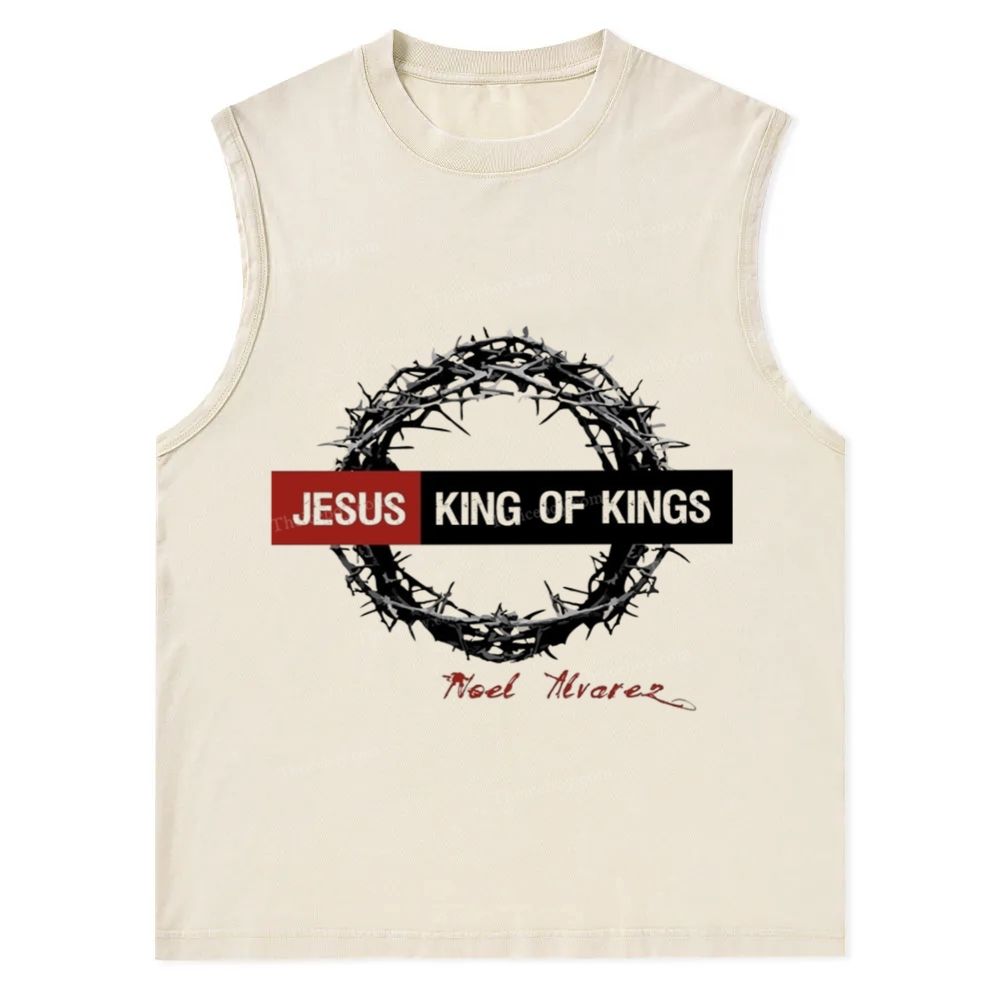 JESUS KING OF KINGS Pattern Christian Snowflake Washed Vest