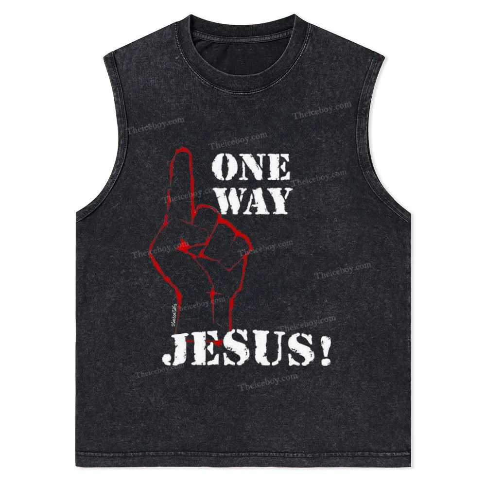 ONE WAY JESUS Christian Snowflake Washed Vest