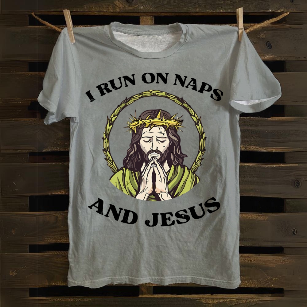 I RUN ON NAPS AND JESUS Cotton T-shirt