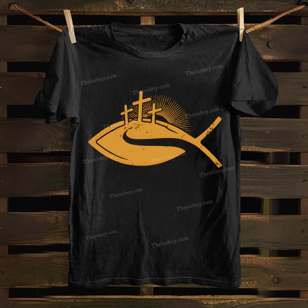 Christ Cross Fish Cotton T-shirt