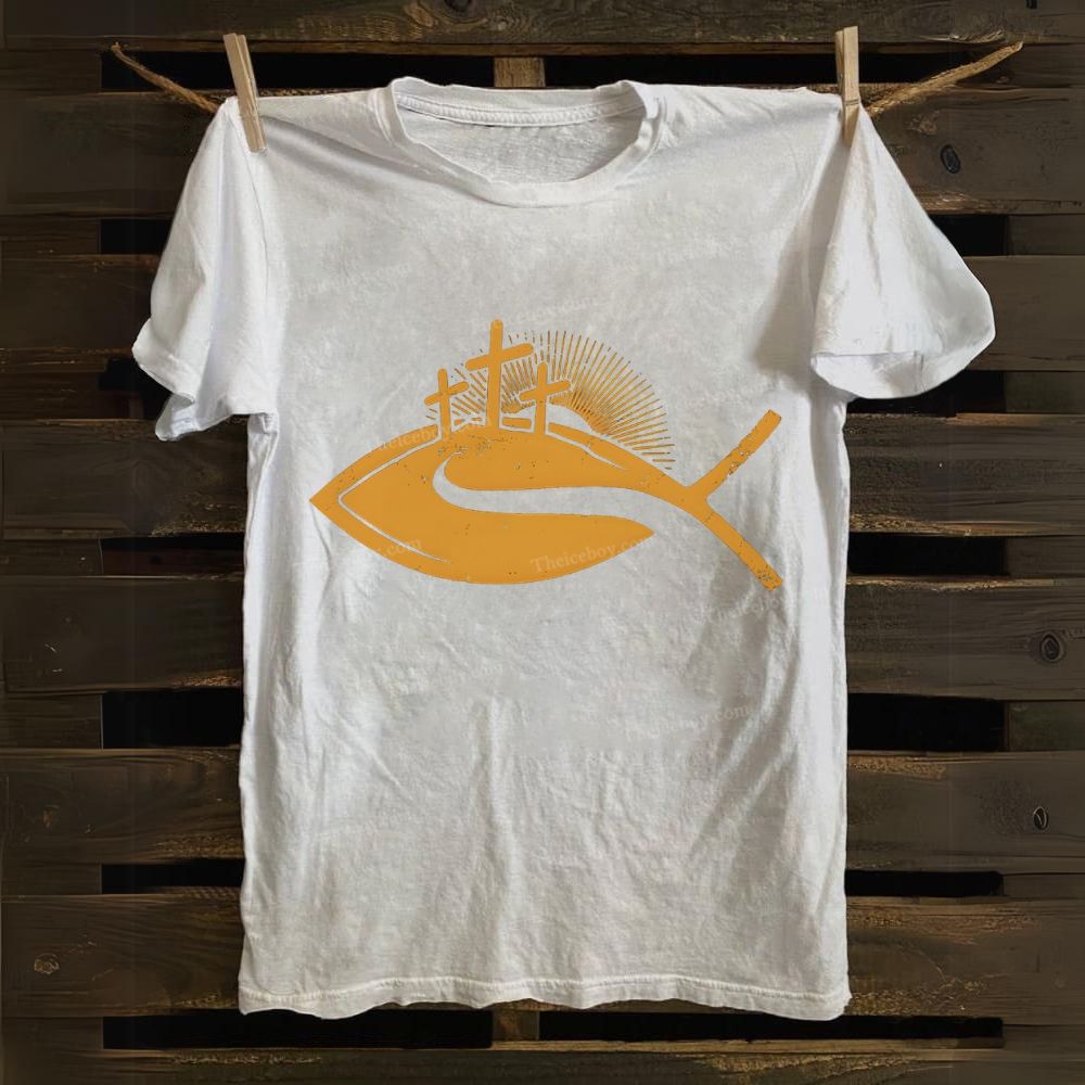 Christ Cross Fish Cotton T-shirt