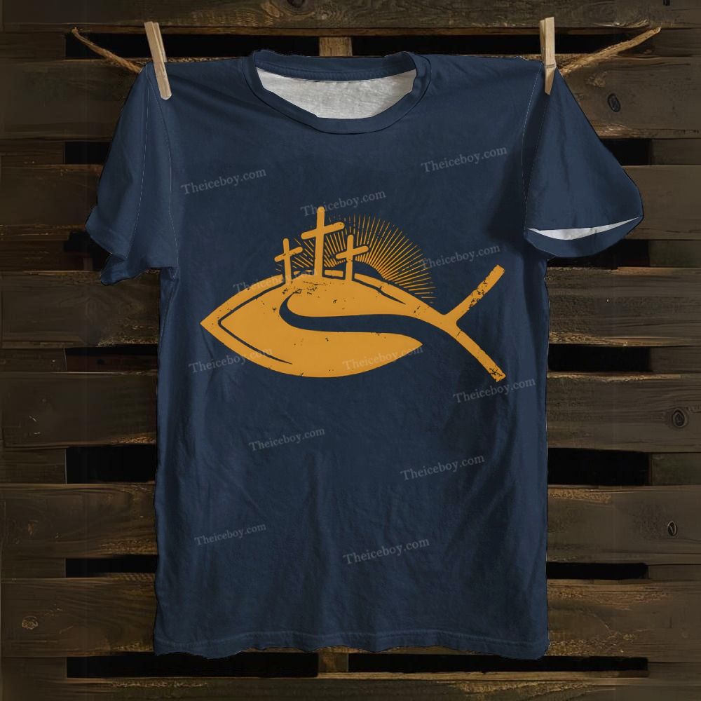 Christ Cross Fish Cotton T-shirt