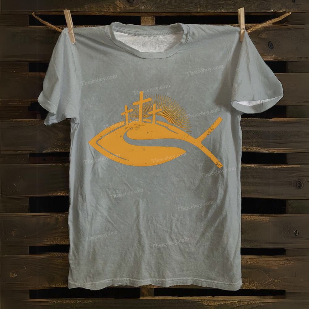 Christ Cross Fish Cotton T-shirt