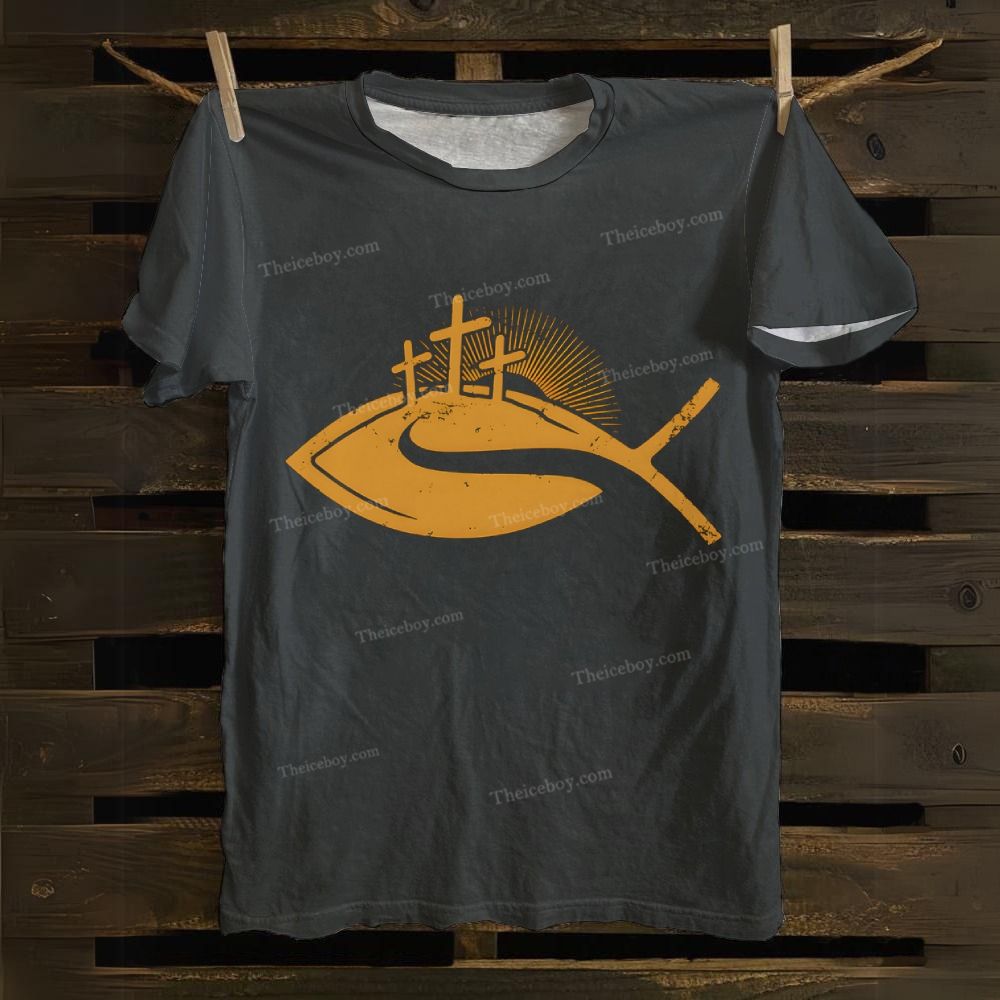 Christ Cross Fish Cotton T-shirt