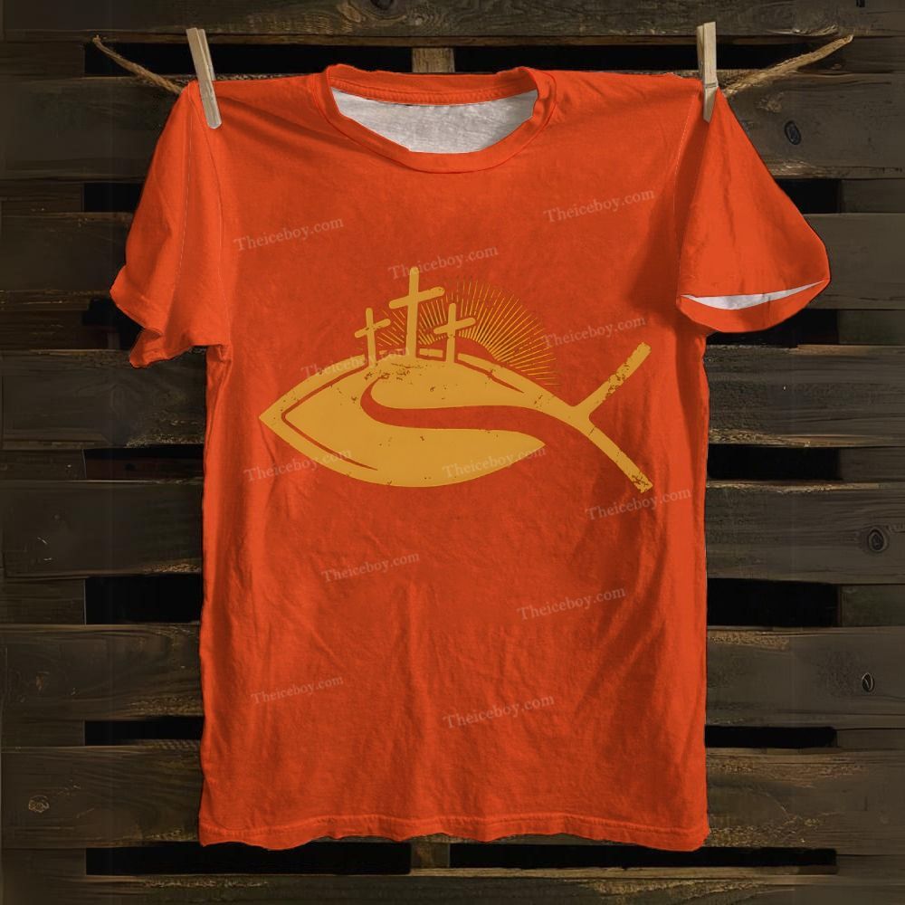 Christ Cross Fish Cotton T-shirt