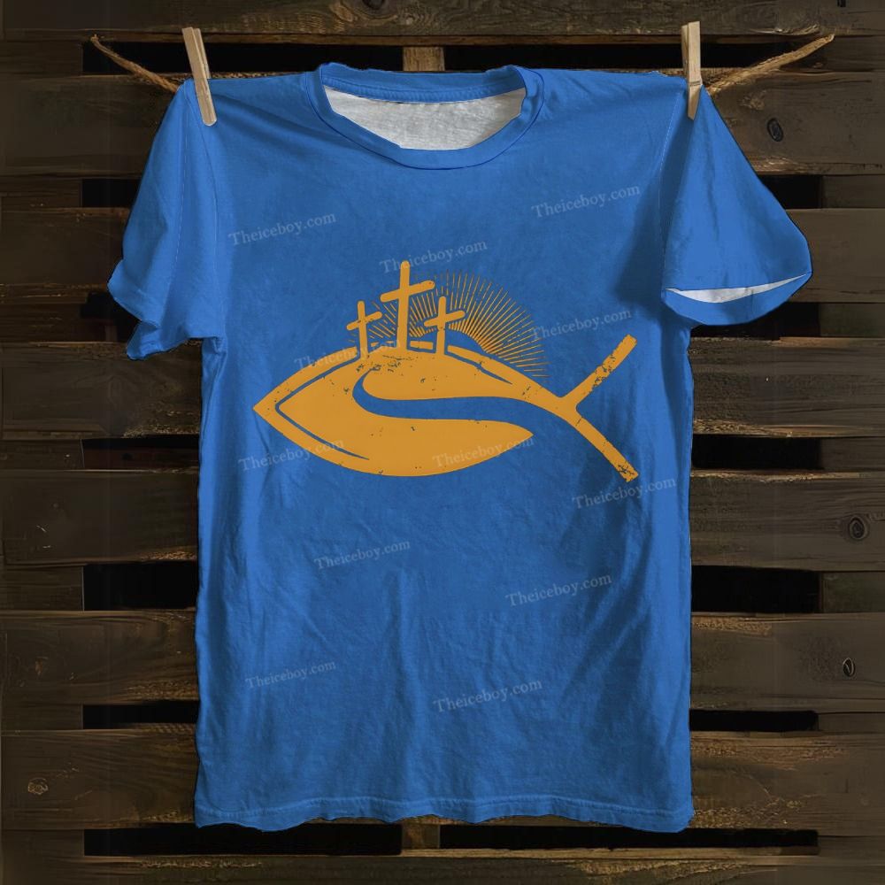 Christ Cross Fish Cotton T-shirt