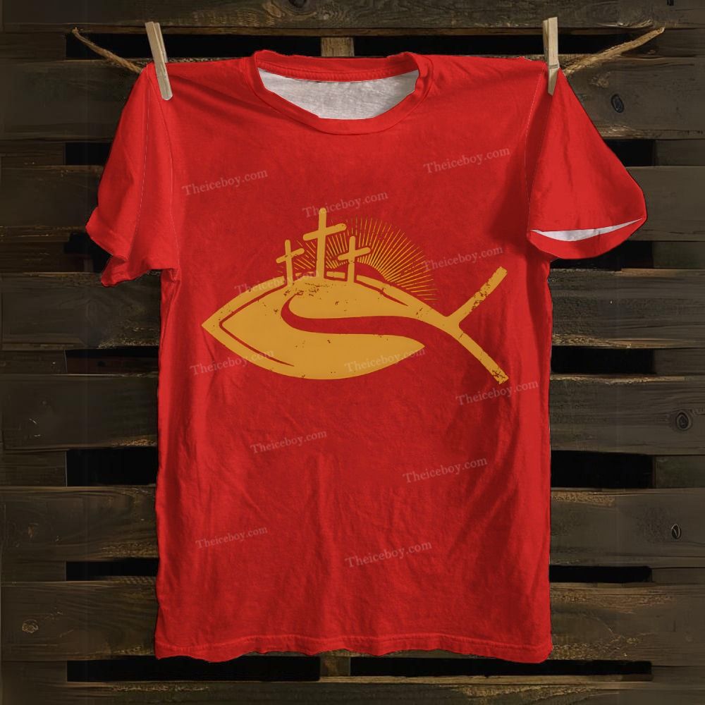 Christ Cross Fish Cotton T-shirt