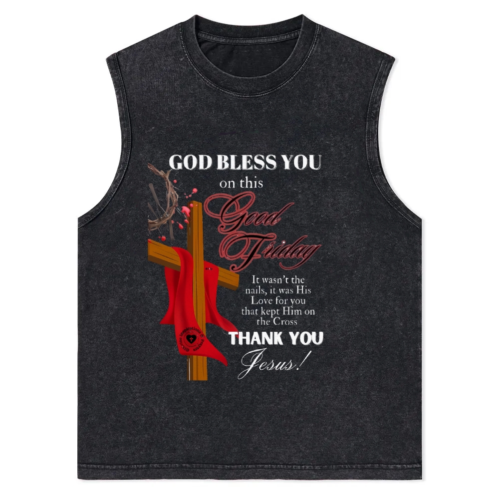 GOD BLESS YOU Christian Snowflake Washed Vest