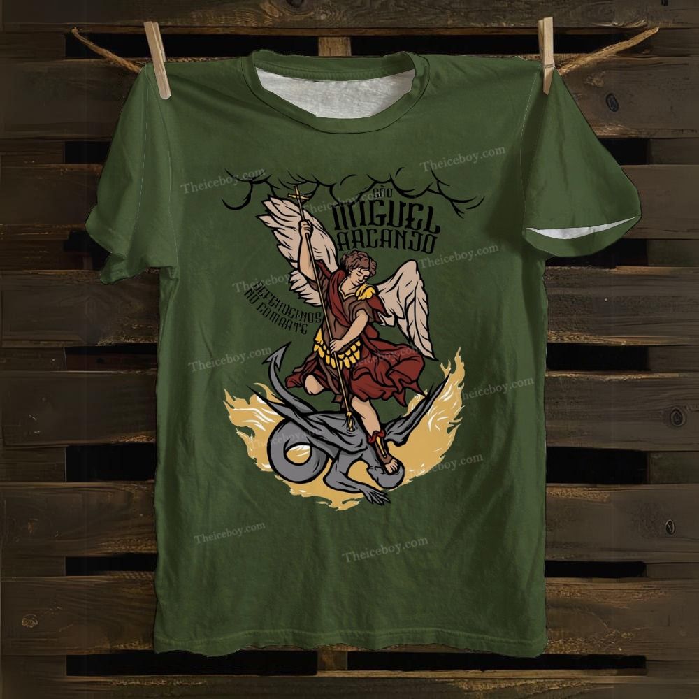 Christian Angel Defeats The Devil Cotton T-shirt