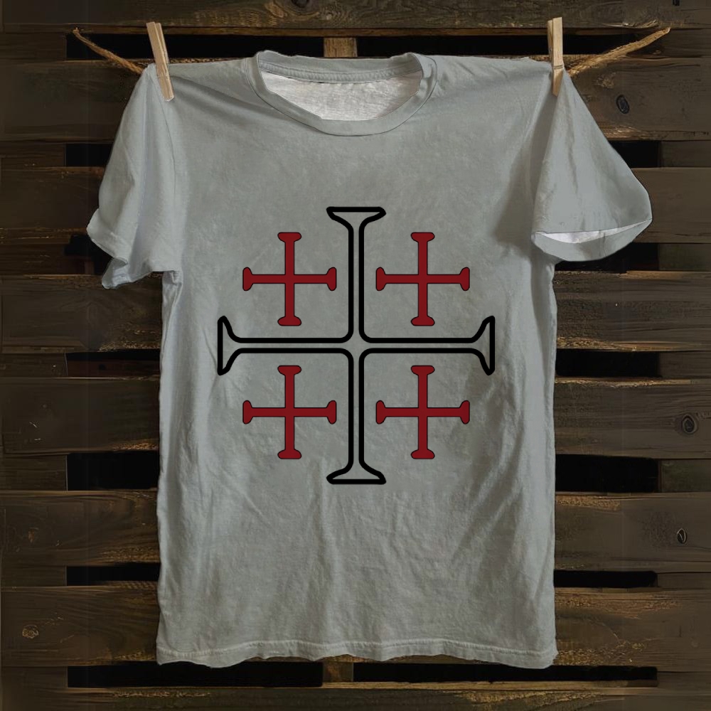 Jerusalem Cross Symbol Casual Cotton T-shirt
