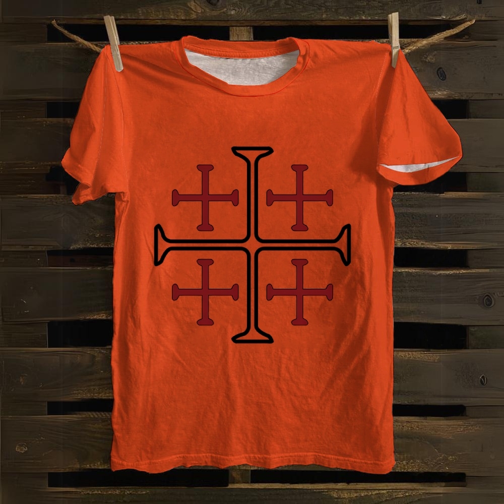Jerusalem Cross Symbol Casual Cotton T-shirt