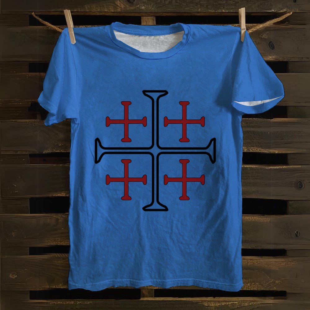 Jerusalem Cross Symbol Casual Cotton T-shirt