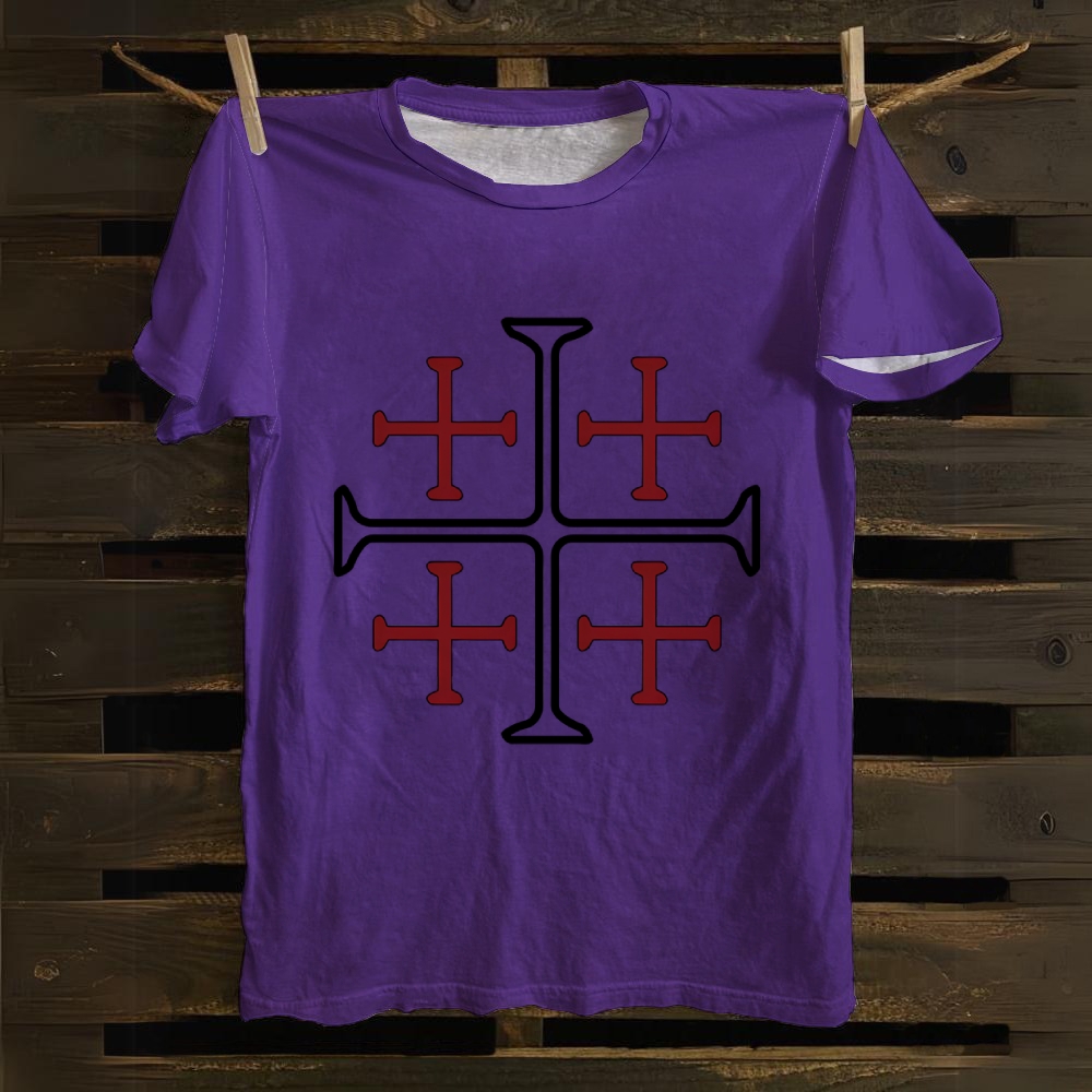 Jerusalem Cross Symbol Casual Cotton T-shirt