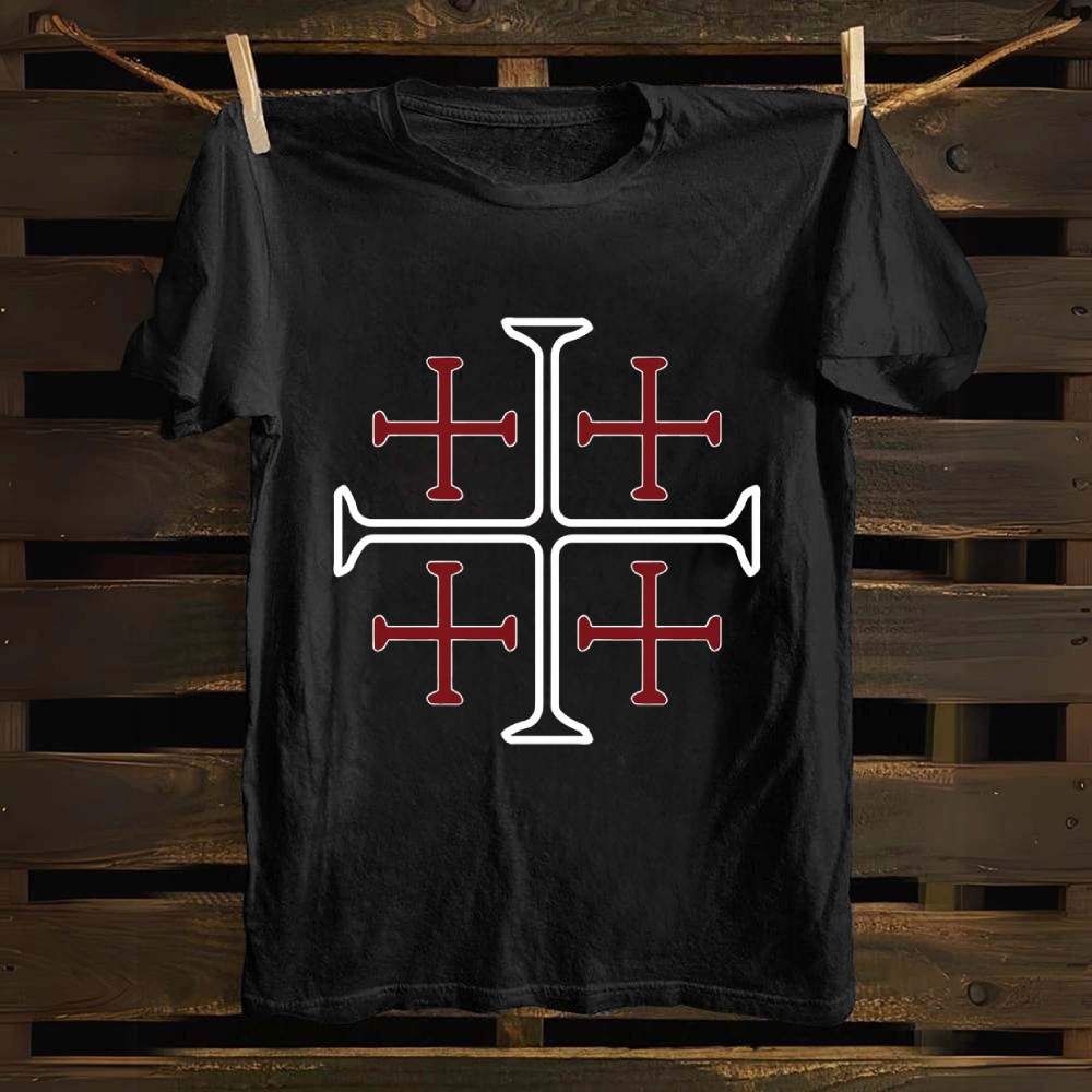 Jerusalem Cross Symbol Casual Cotton T-shirt