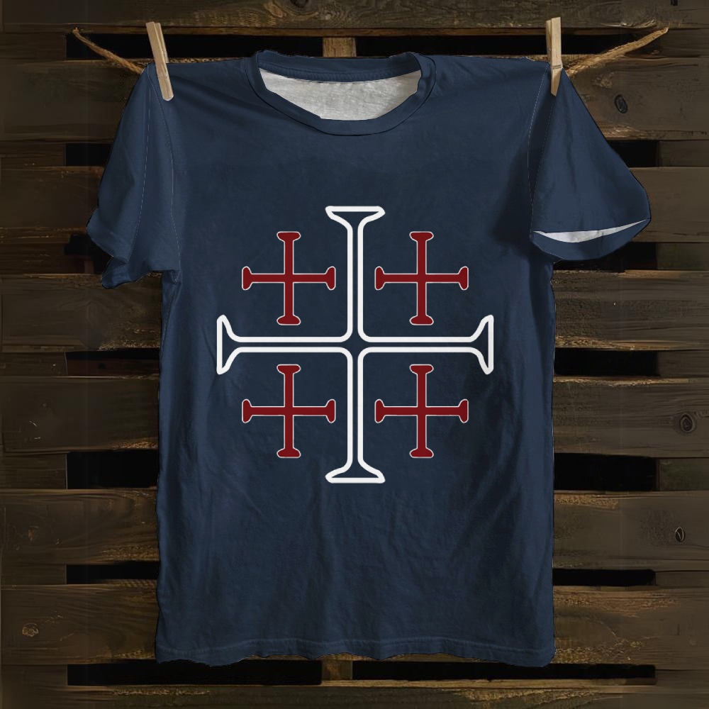 Jerusalem Cross Symbol Casual Cotton T-shirt