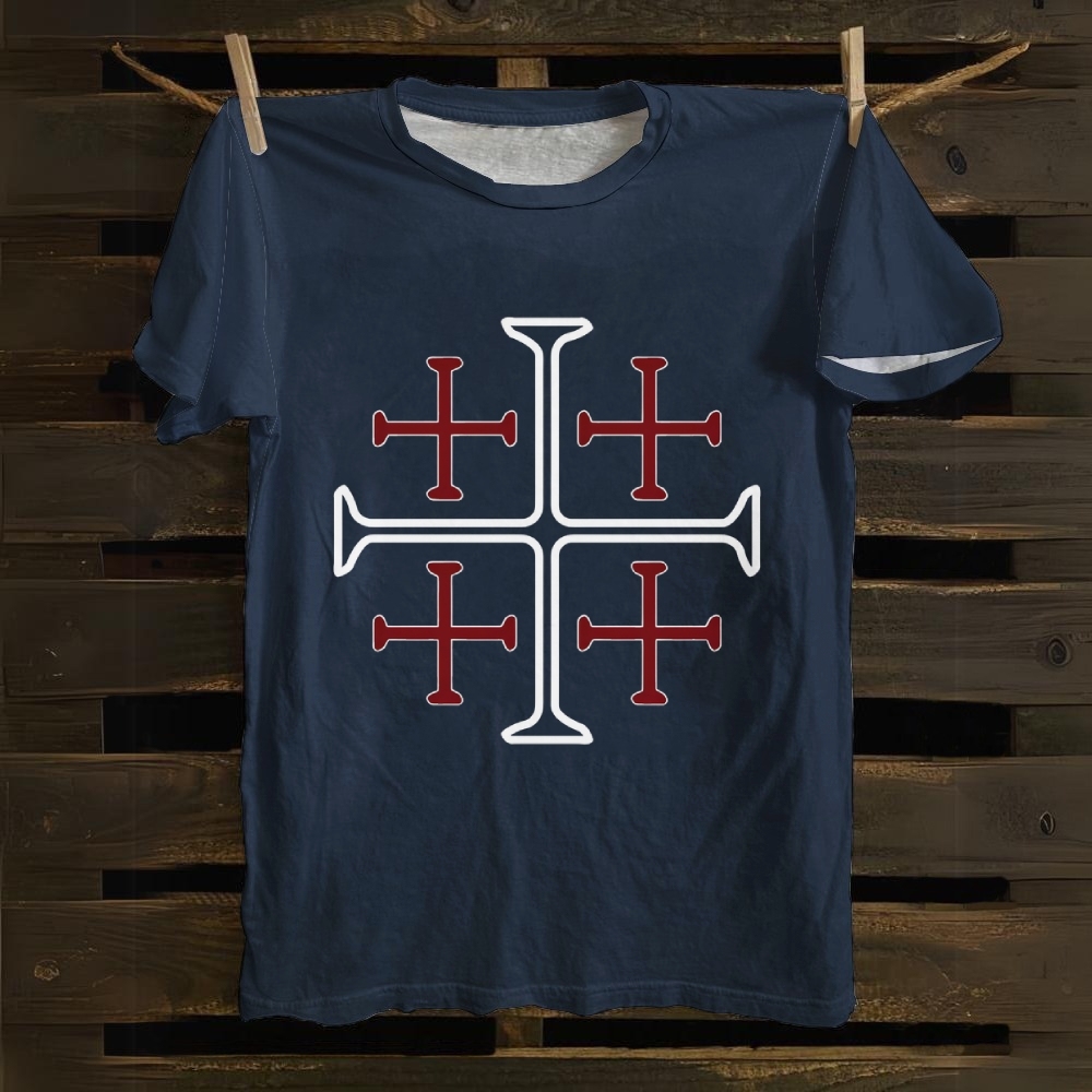 Jerusalem Cross Symbol Casual Cotton T-shirt