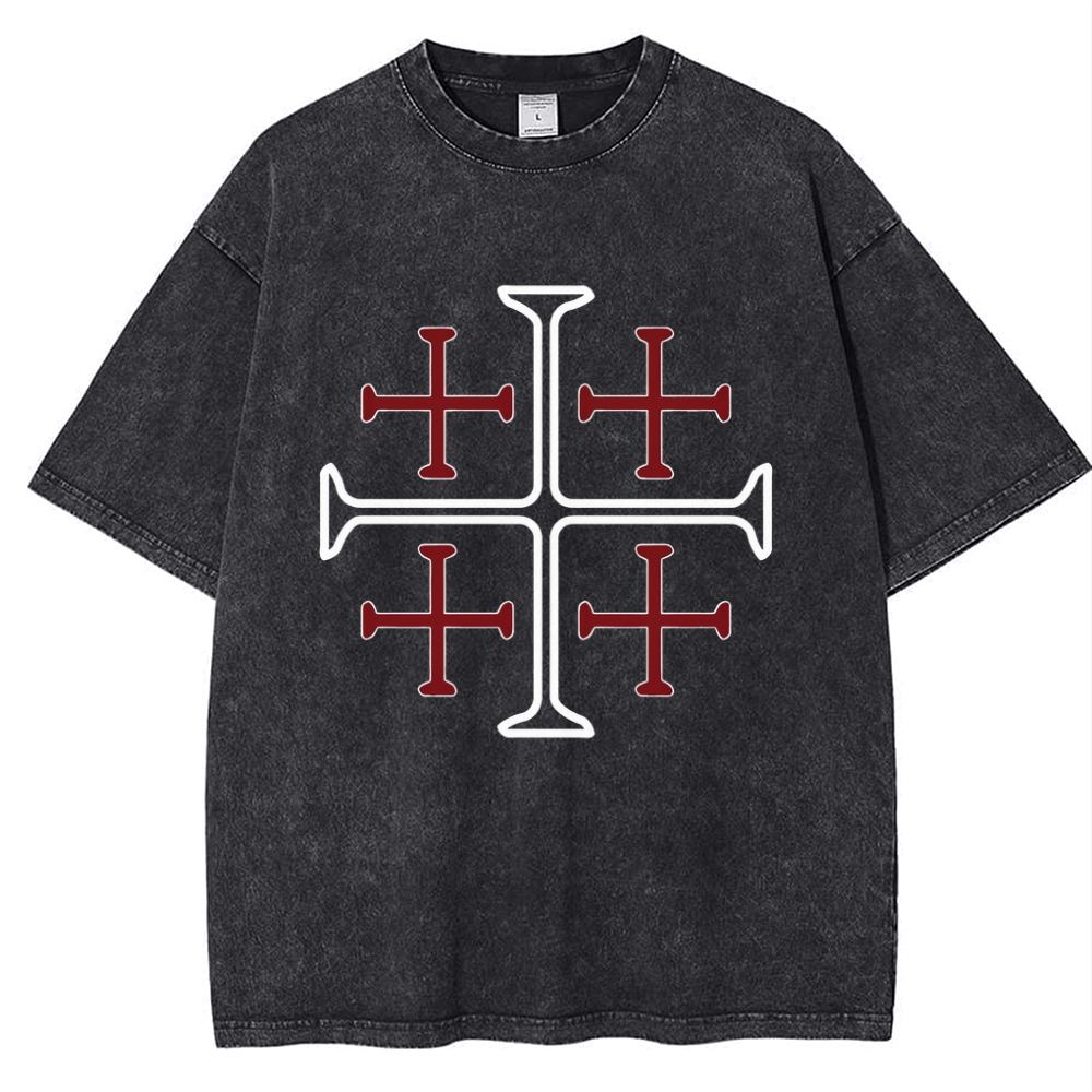 Jerusalem Cross Symbol Snowflake Vintage Cotton T-Shirt