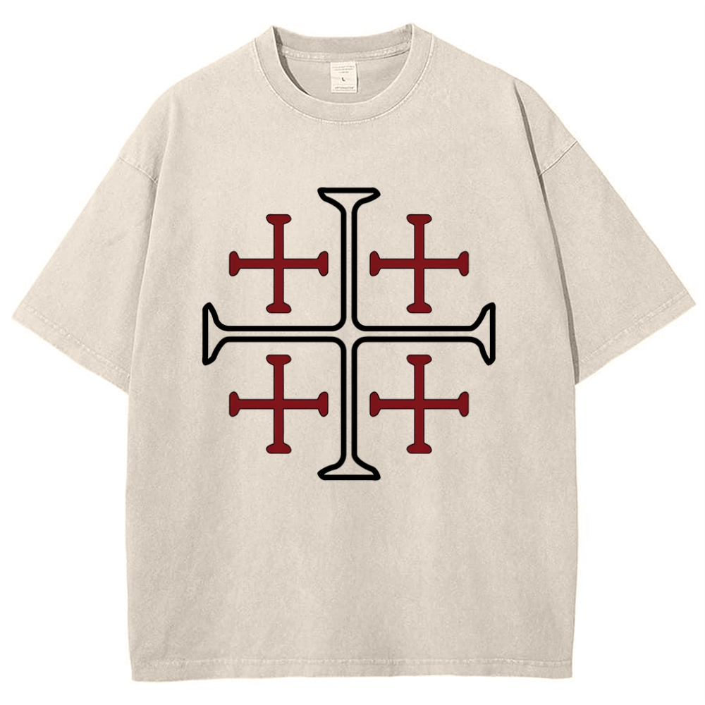 Jerusalem Cross Symbol Snowflake Vintage Cotton T-Shirt