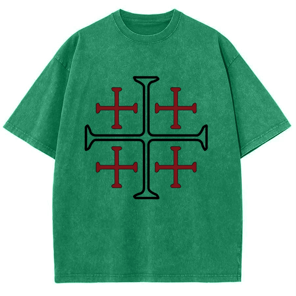 Jerusalem Cross Symbol Snowflake Vintage Cotton T-Shirt