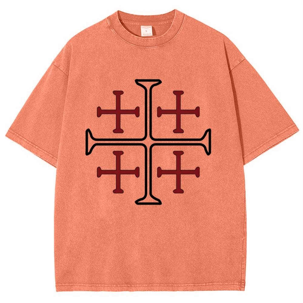 Jerusalem Cross Symbol Snowflake Vintage Cotton T-Shirt