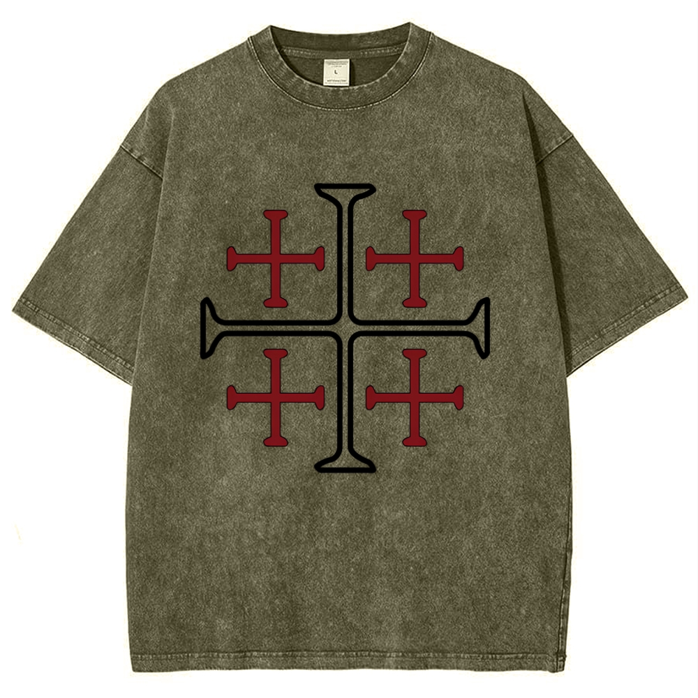 Jerusalem Cross Symbol Snowflake Vintage Cotton T-Shirt