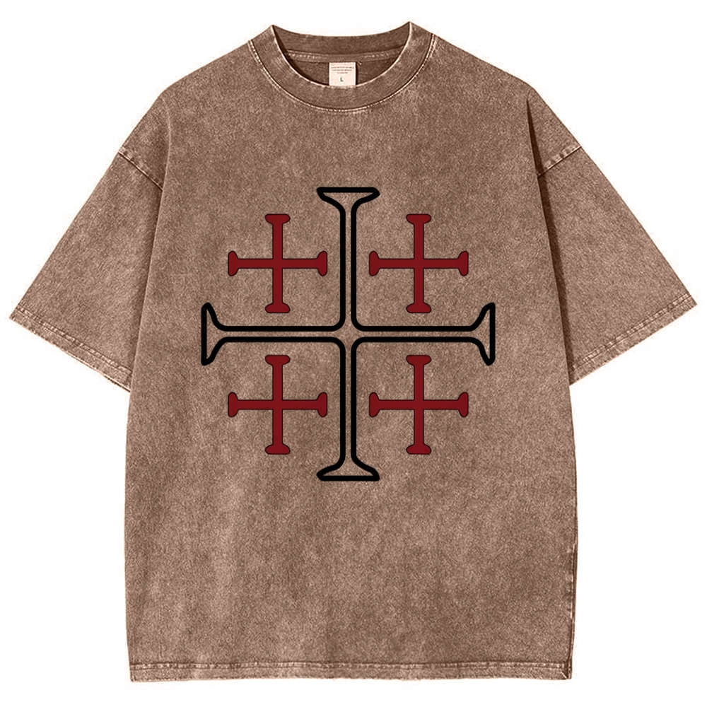 Jerusalem Cross Symbol Snowflake Vintage Cotton T-Shirt