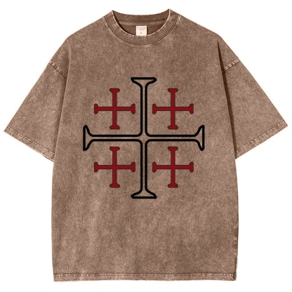 Jerusalem Cross Symbol Snowflake Vintage Cotton T-Shirt