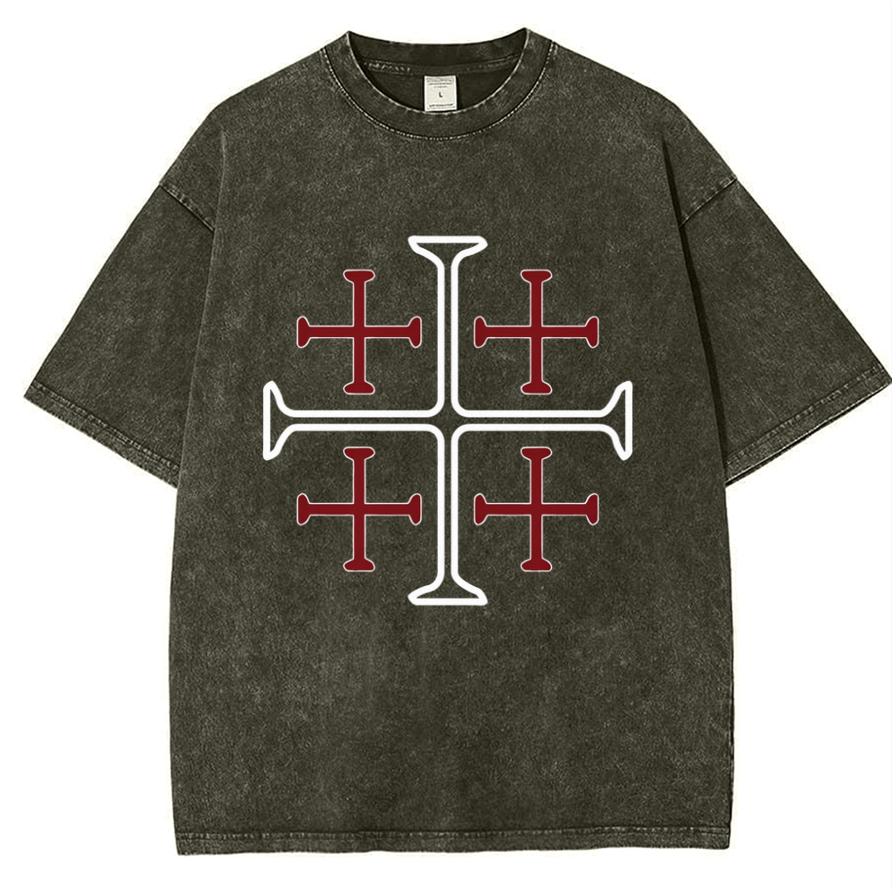 Jerusalem Cross Symbol Snowflake Vintage Cotton T-Shirt