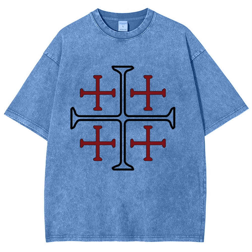 Jerusalem Cross Symbol Snowflake Vintage Cotton T-Shirt